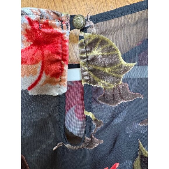 Dark Romantic Velvet Burnout Sheer Floral Sz M Top Lace Whimsigoth Sheer Fairy - Picture 7 of 14